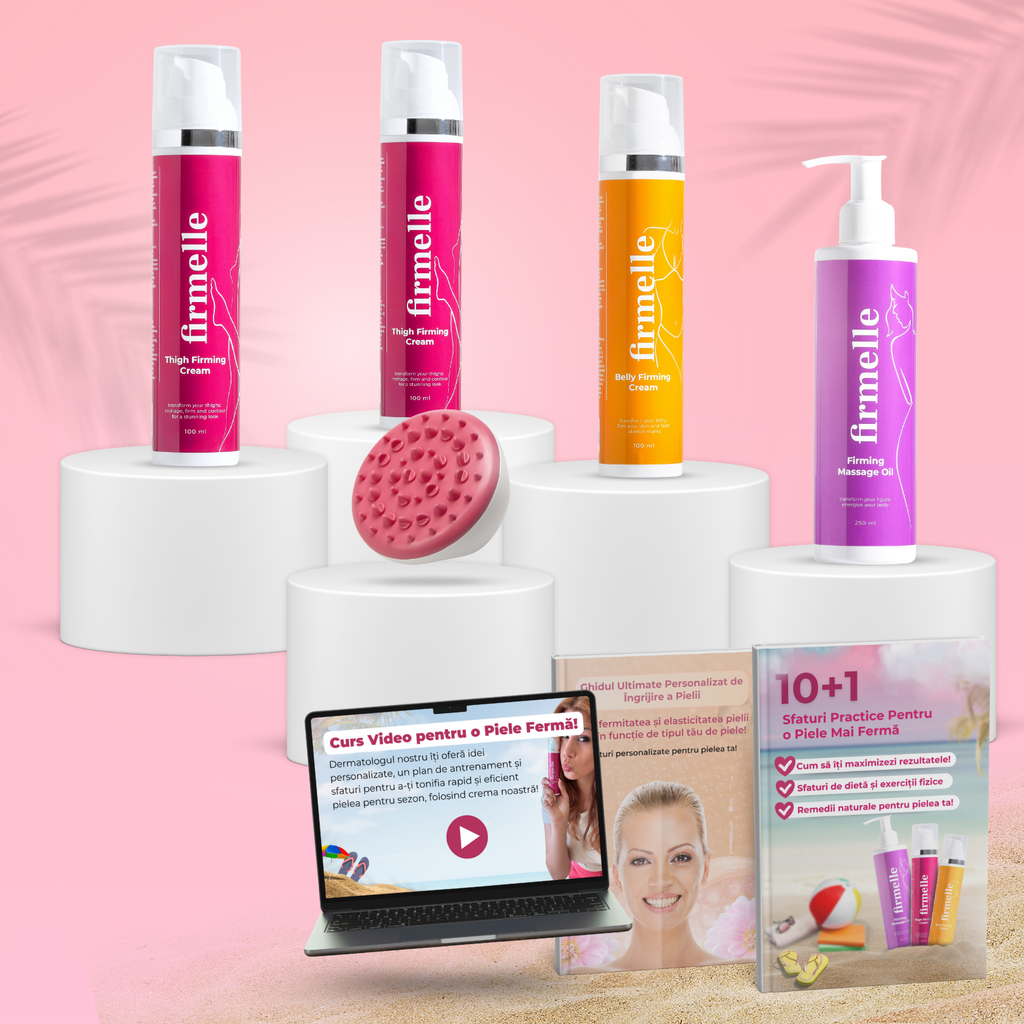 2 Creme Pentru Fermitatea Coapselor 100 ml  + 1 Cremă Pentru Abdomen 100 ml + 1 Masaj Anticelulitic + 1 Ulei de Masaj 250 ml + 2 E-book-uri GRATUITE + Curs Video