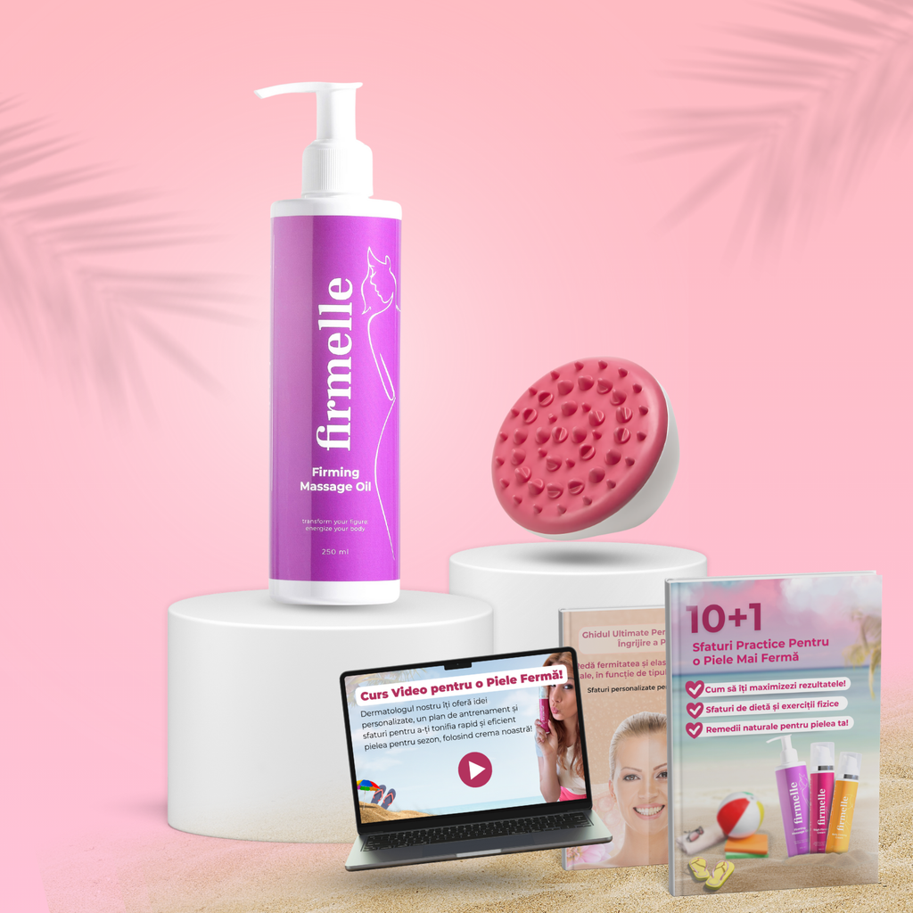 1 Ulei de Masaj pentru Fermitate 250 ml + 1 dispozitiv de masaj anti-celulită + 2 E-book-uri GRATUITE