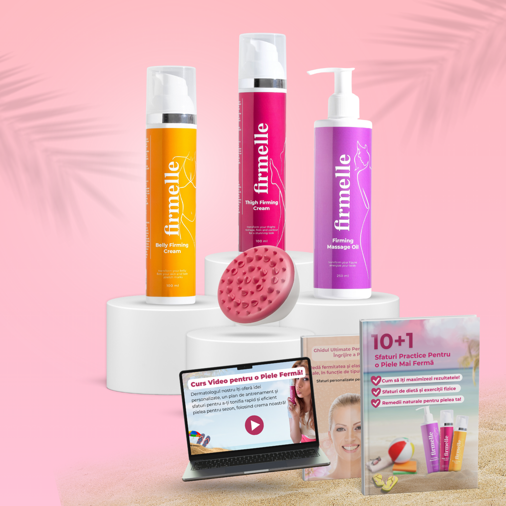 1 Ulei de Masaj 250 m + 1 Creme Pentru Fermitatea + 1 Cremă Pentru Abdomen 100 ml + 1 Masaj Anticelulitic + 2 E-book-uri GRATUITE + Curs Video